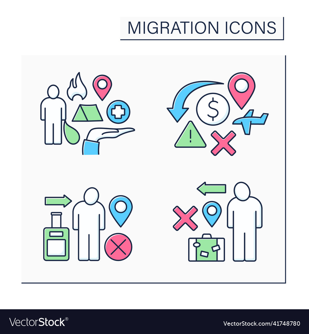 Migration color icons set Vector Image Migration color icons set
