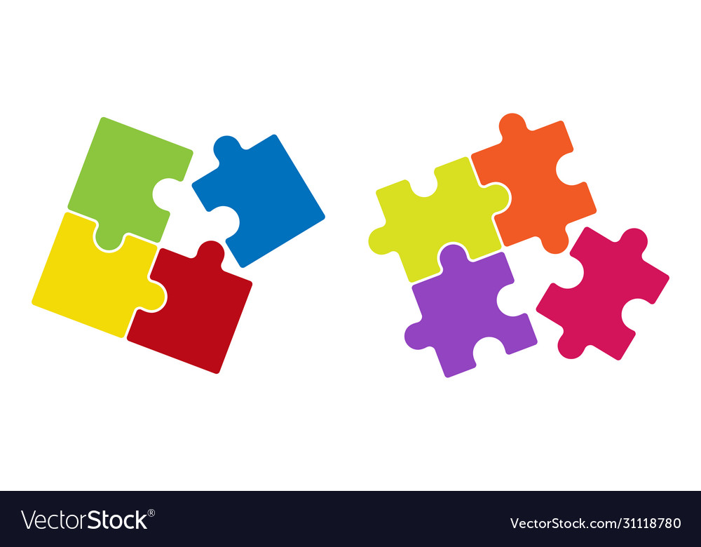 Puzzle icons set solid color filled outline