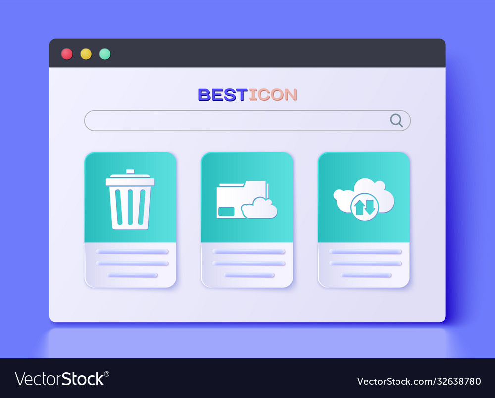 Set cloud storage text document folder trash can vector image Set cloud storage text document folder trash can