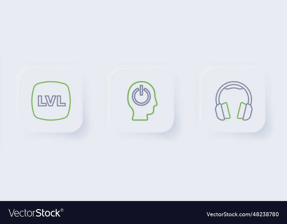 Set line headphones power button and level game vector image Set line headphones power button and level game