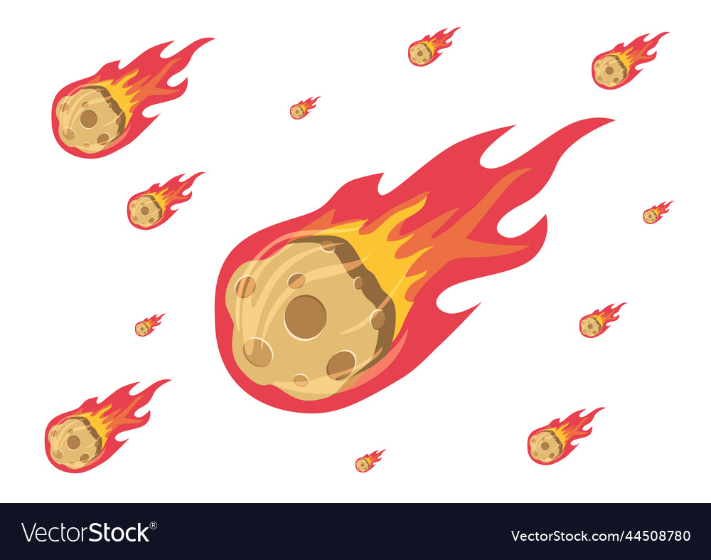 Set of fiery meteorite in flat style Vector Image Set of fiery meteorite in flat style