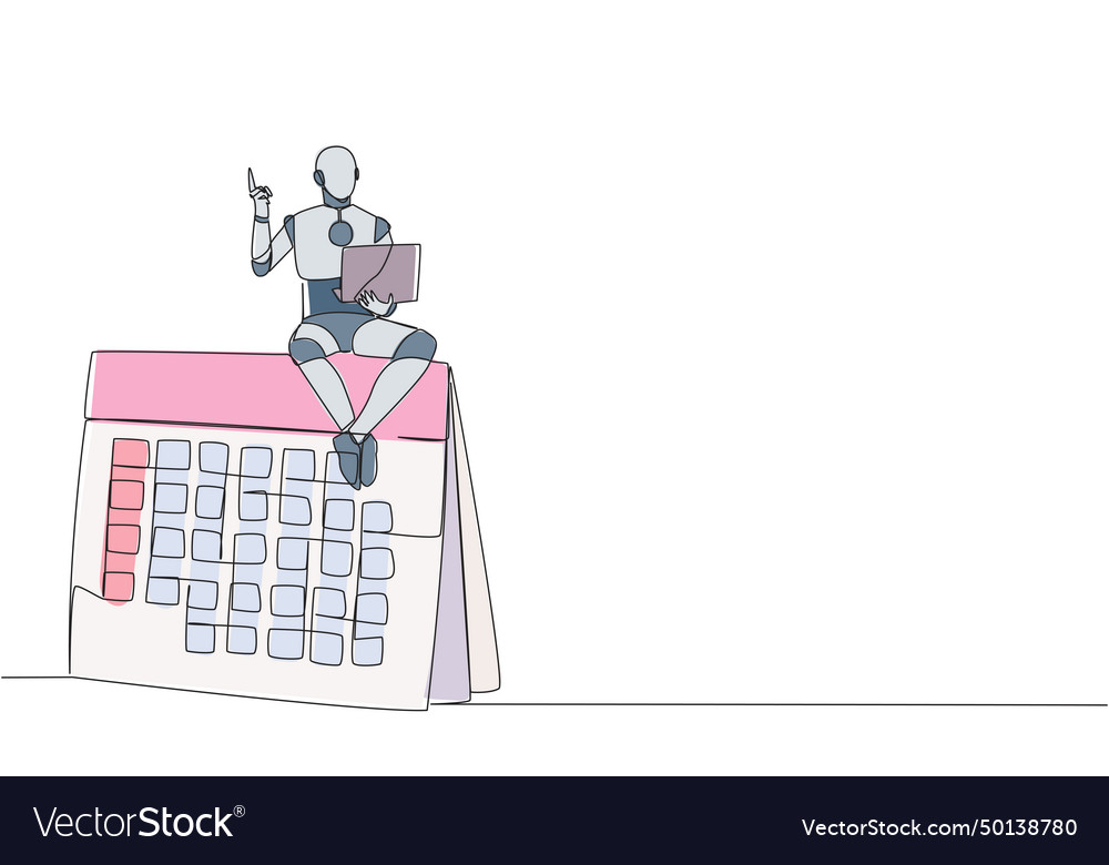 Single one line drawing robotic artificial vector image Single one line drawing robotic artificial