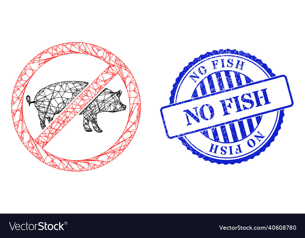 Textured no fish stamp and net pig mesh vector image Textured no fish stamp and net pig mesh