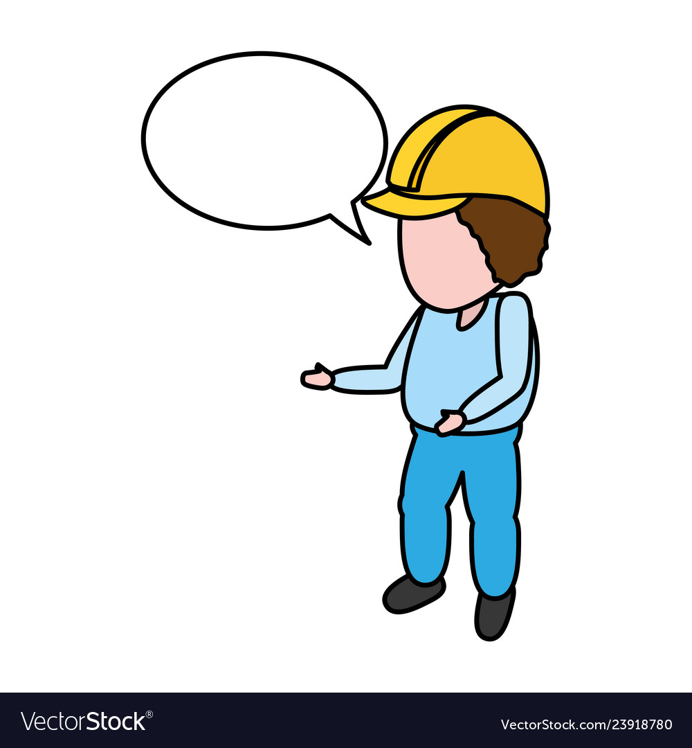Worker with hardhat and speech bubble
