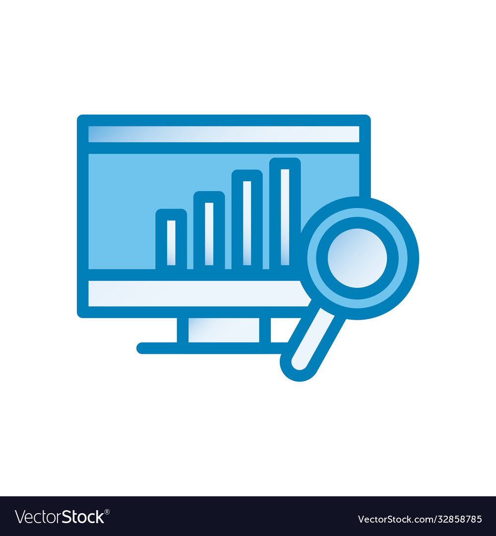 Computer with lupe line and gradient style icon