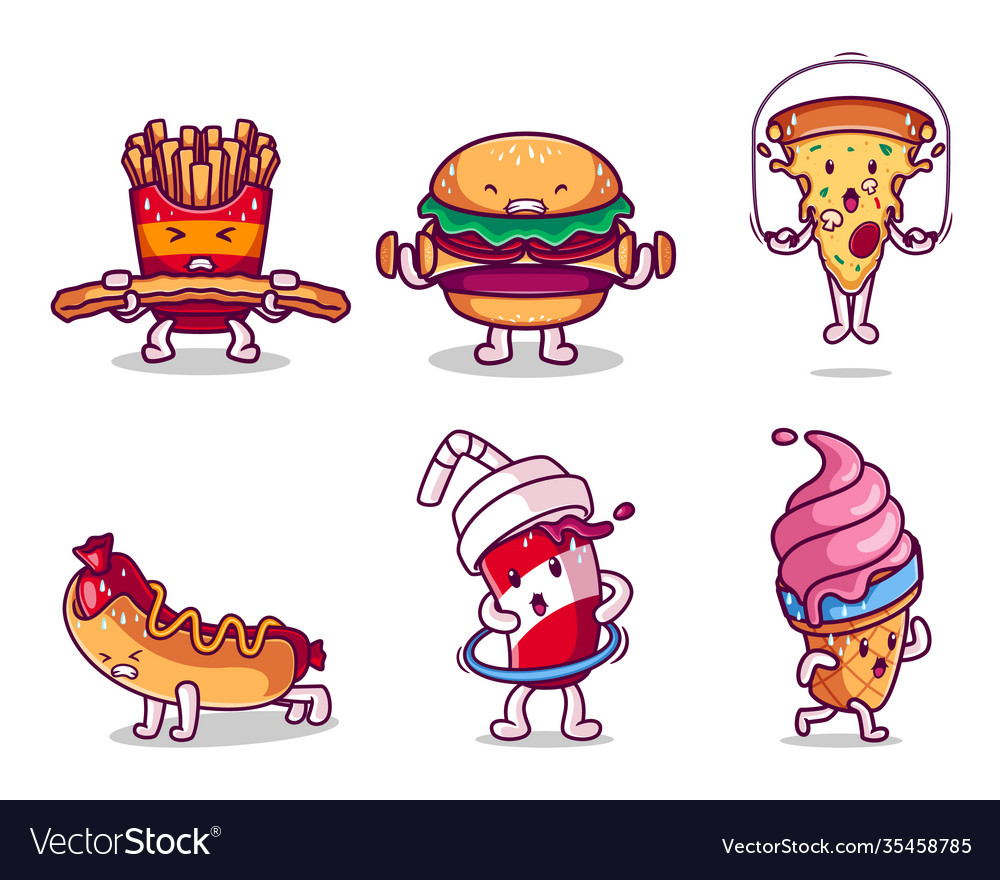 Fast food character doing exercise collection