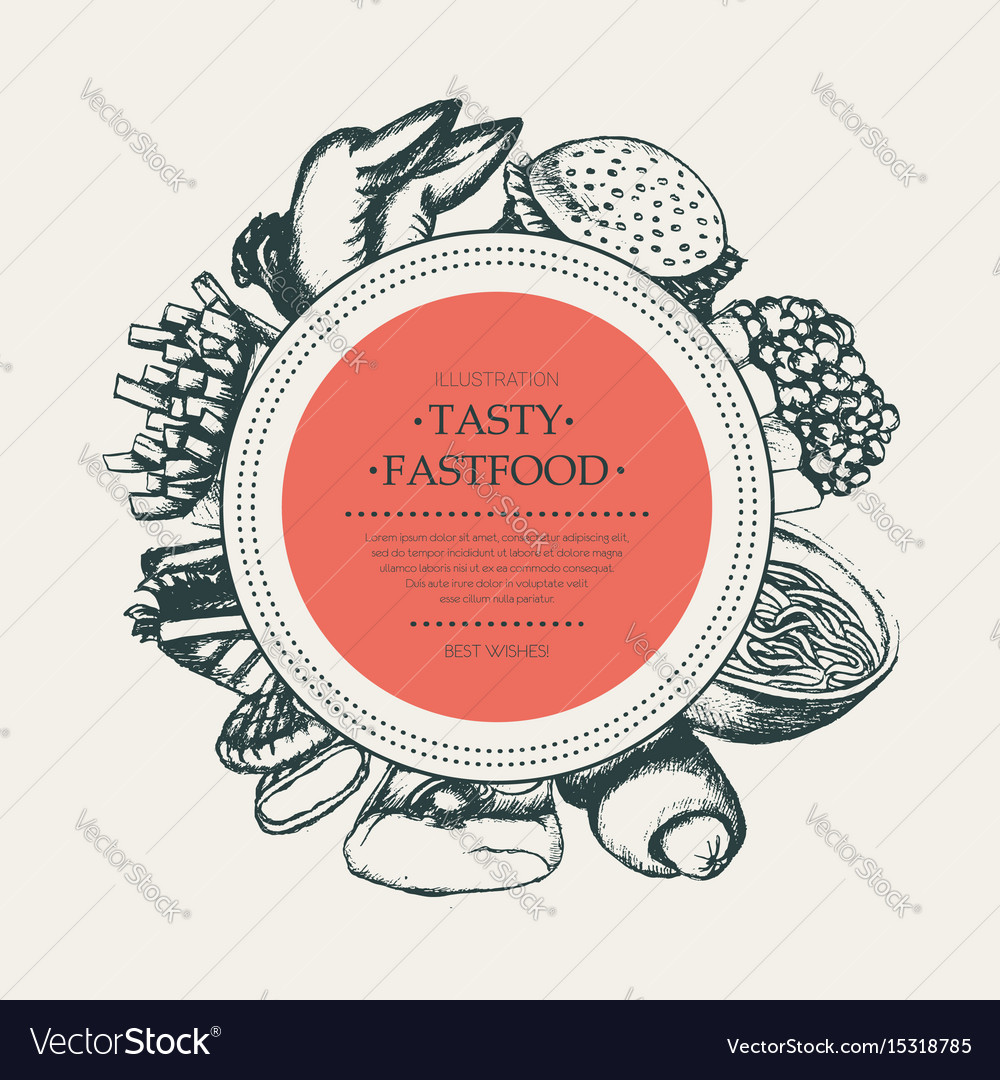 Fast food - modern hand drawn round banner Vector Image