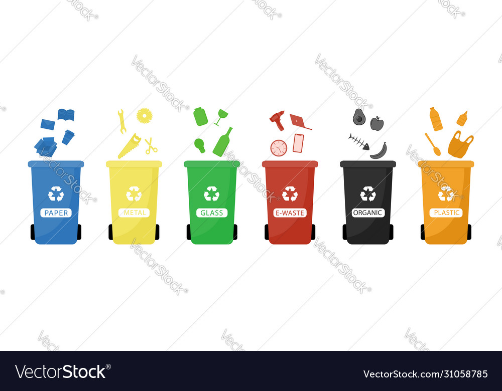 Garbage cans flat sorting vector image Garbage cans flat sorting