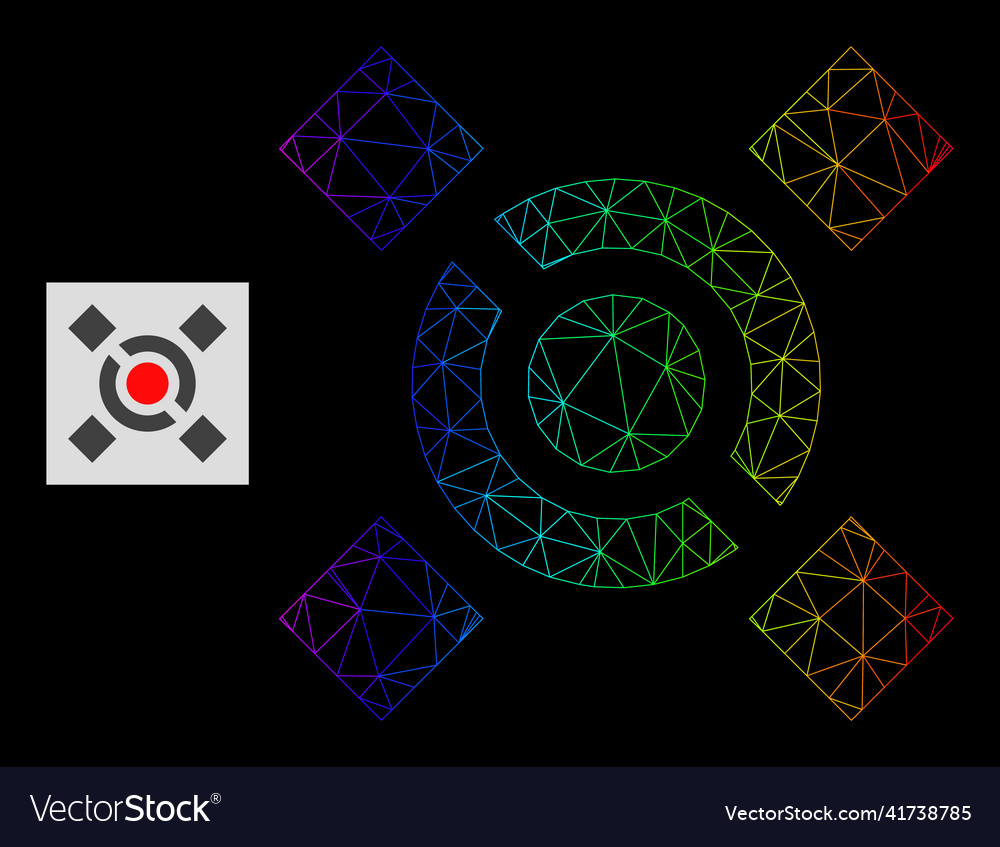 Rainbow gradient polygonal net central link icon vector image Rainbow gradient polygonal net central link icon