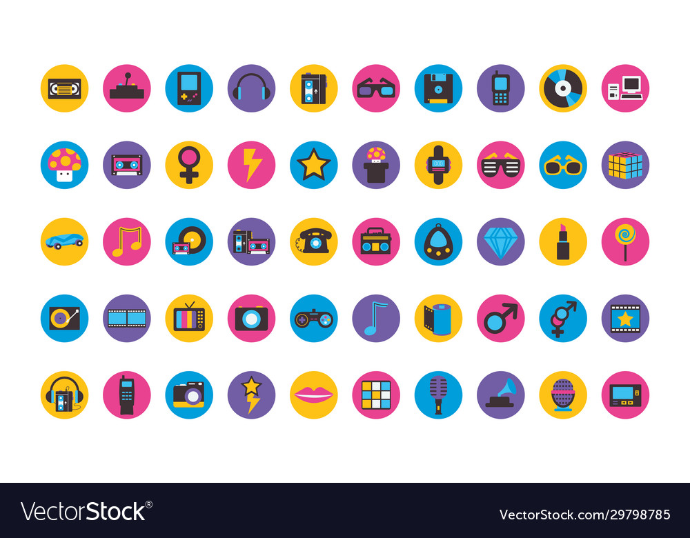 Retro flat block style icon set design vector image Retro flat block style icon set design