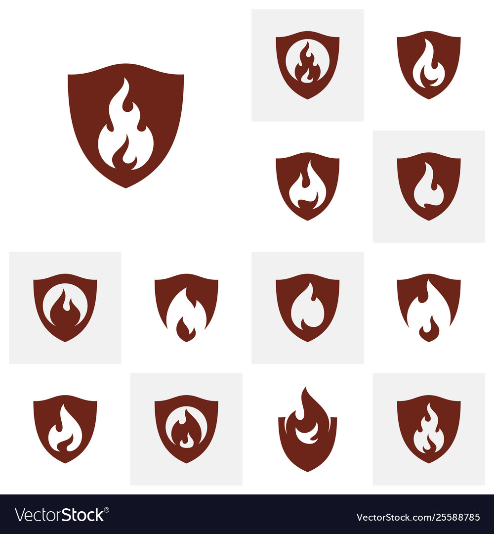 Set fire shield logo design template Royalty Free Vector