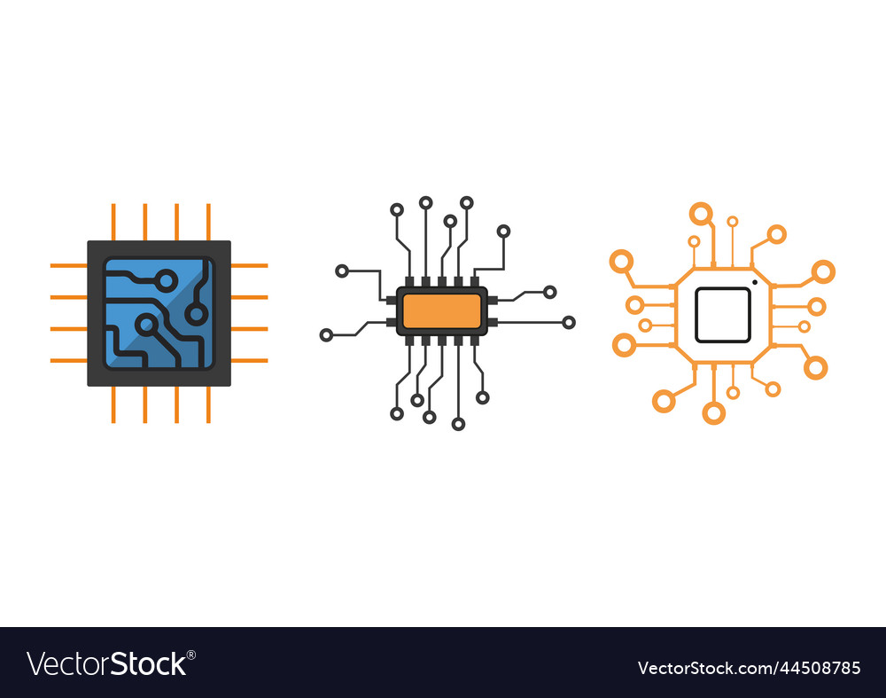 Set of microchips with artificial intelligence Vector Image Set of microchips with artificial intelligence