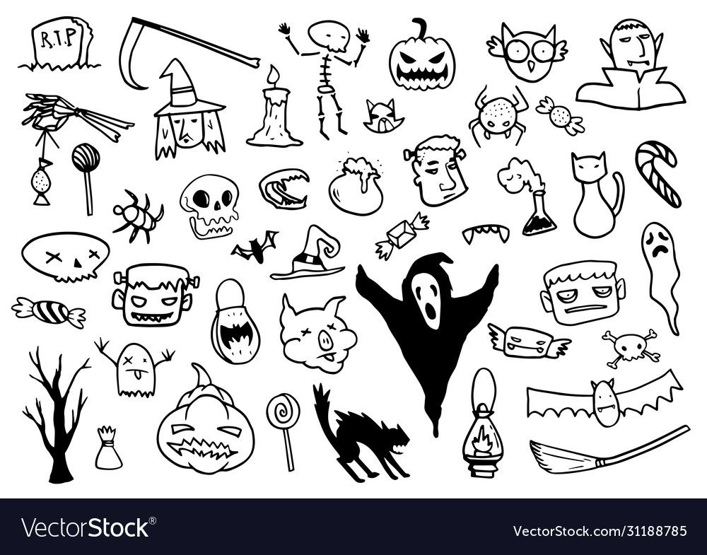 Variety halloween cartoons set Royalty Free Vector Image