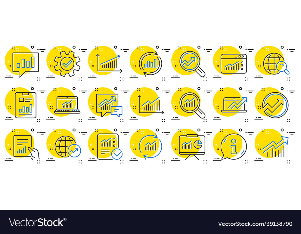 Analysis line icons charts reports and graphs vector image Analysis line icons charts reports and graphs