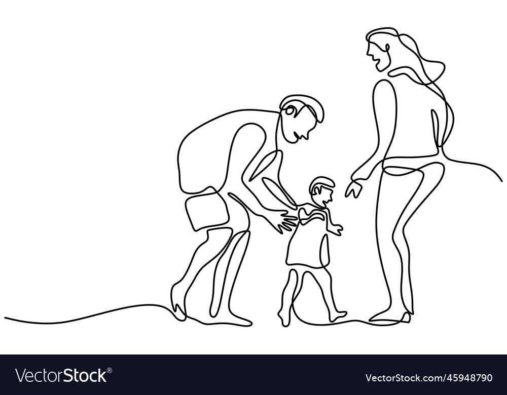 Continuous one line drawing of happy family Vector Image