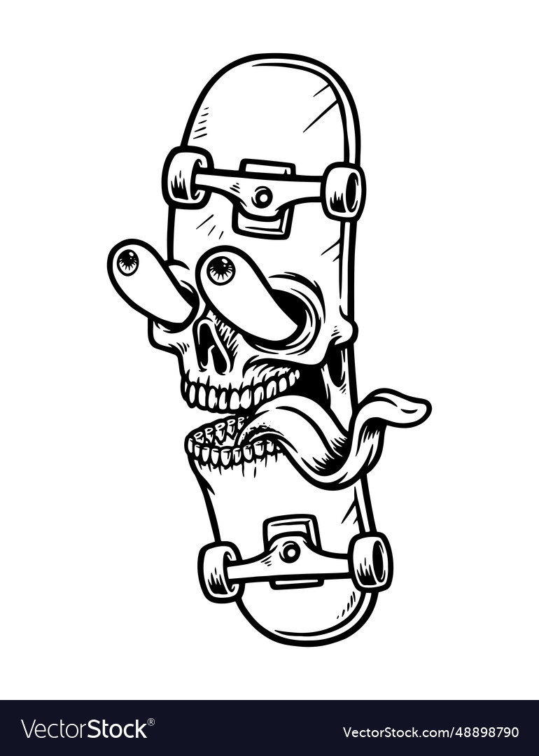 Funny skull face skateboard Royalty Free Vector Image