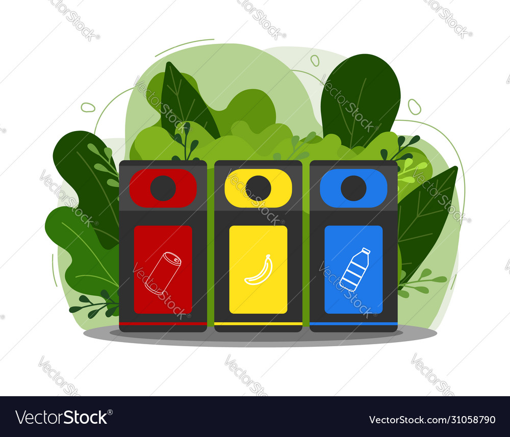 Garbage cans flat sorting vector image Garbage cans flat sorting
