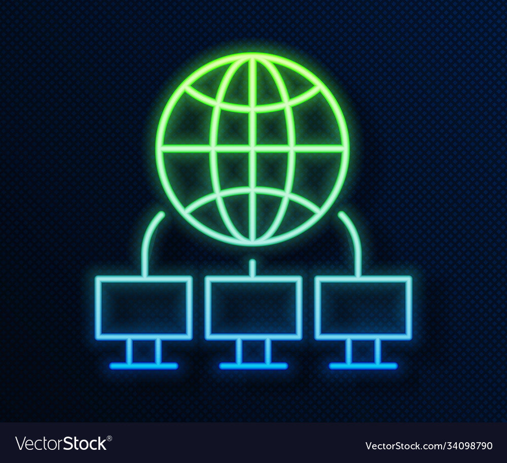 Glowing neon line computer network icon isolated vector image Glowing neon line computer network icon isolated