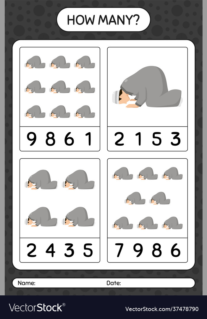 How many counting game with praying worksheet vector image How many counting game with praying worksheet