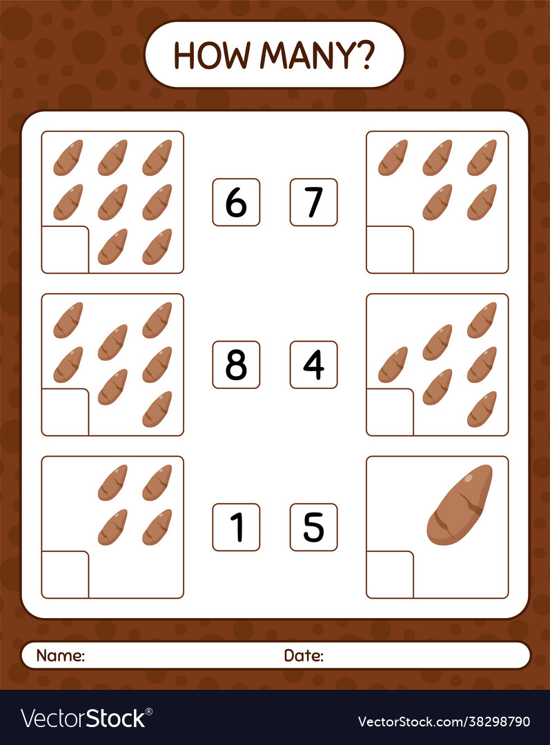 How many counting game with yam root worksheet vector image How many counting game with yam root worksheet