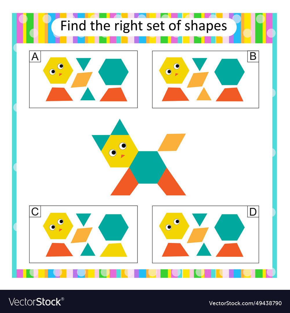 Logic puzzle for children find the correct set Vector Image