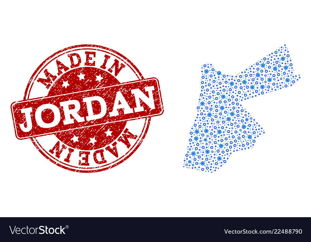 Mosaic map of jordan with cog integration and made vector image Mosaic map of jordan with cog integration and made
