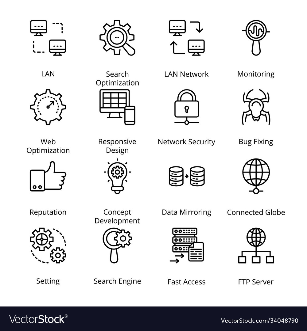 Network and hosting outline icons Vector Image Network and hosting outline icons