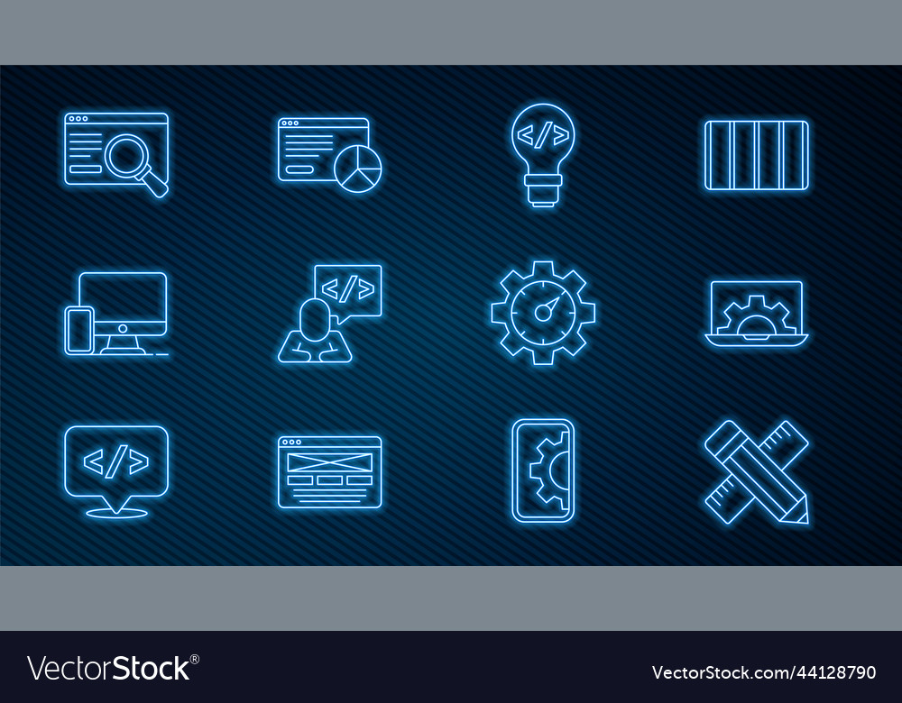 Set line crossed ruler and pencil web development vector image Set line crossed ruler and pencil web development