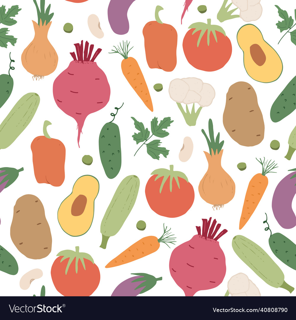 Vegetables seamless pattern linear graphic Vector Image