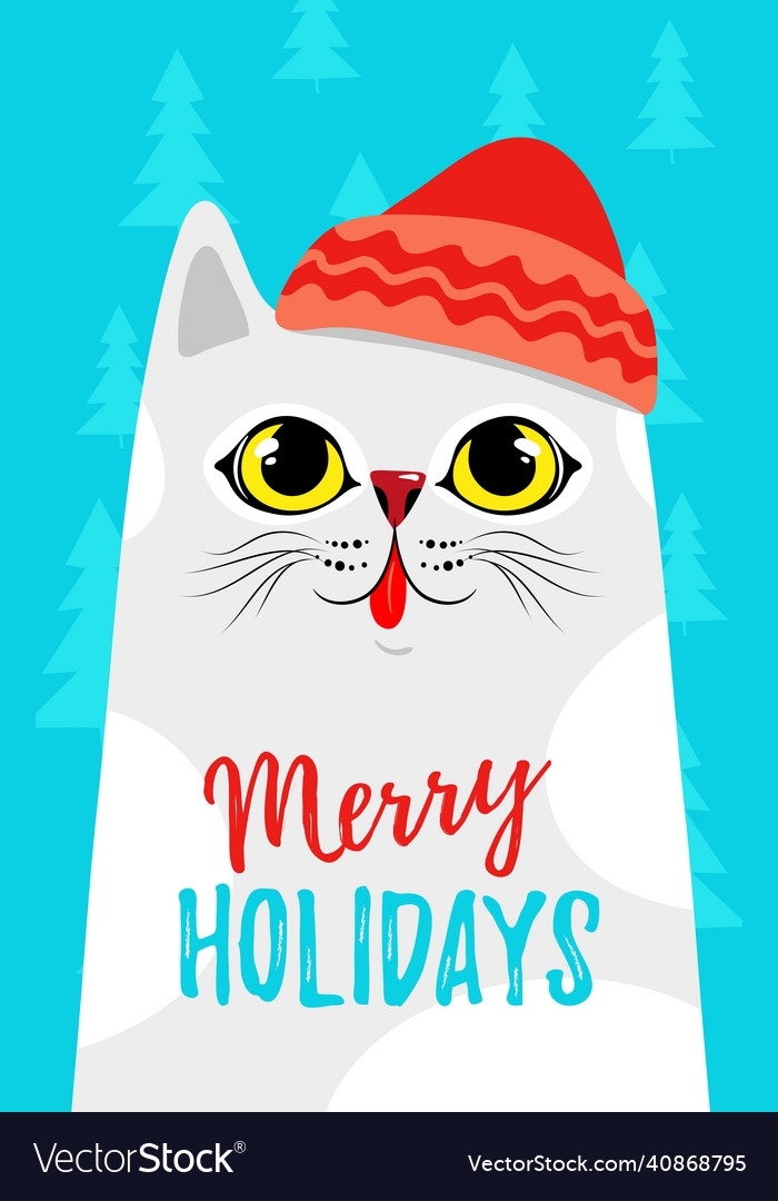 Cat cartoon character for christmas card banner Vector Image