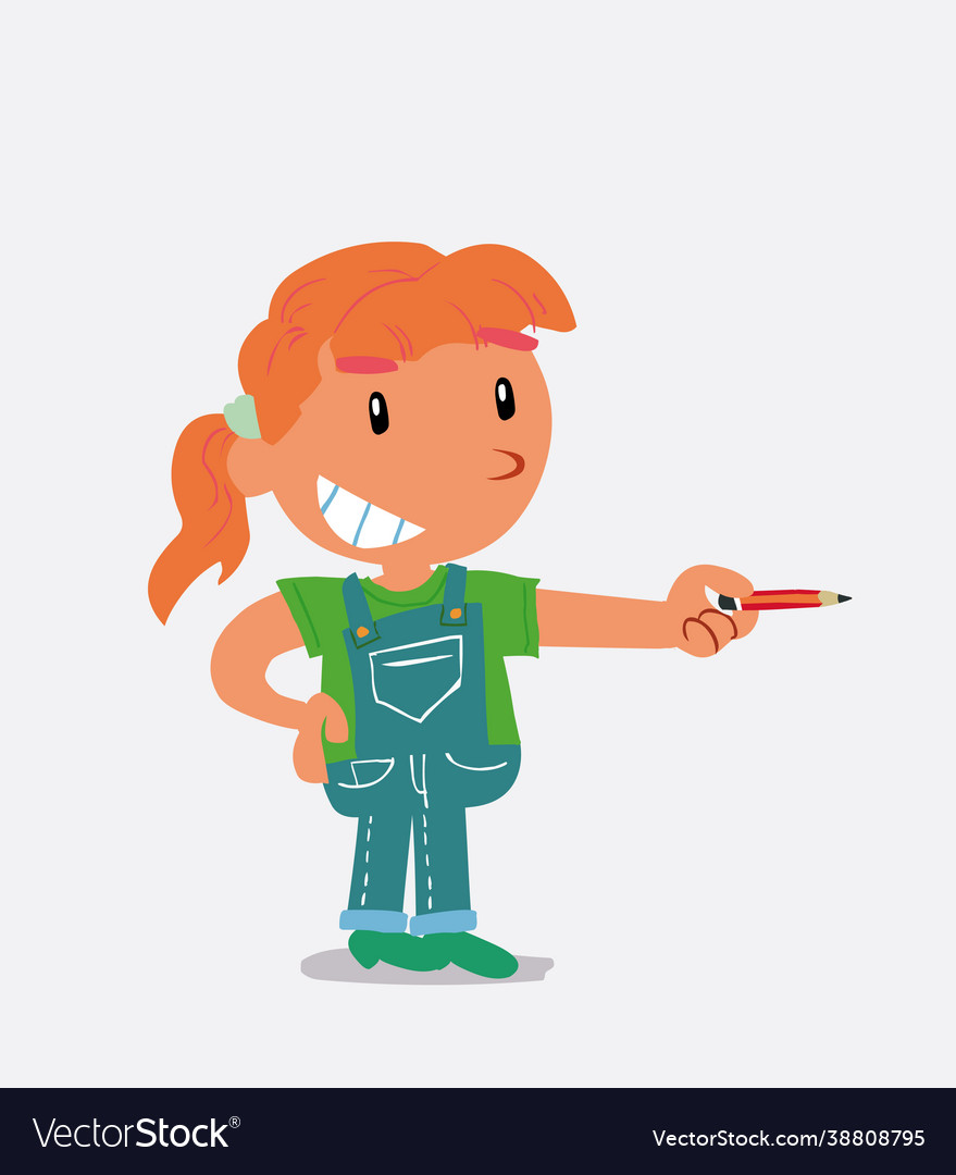 Cheerful Girl Pointing mit Bleistift