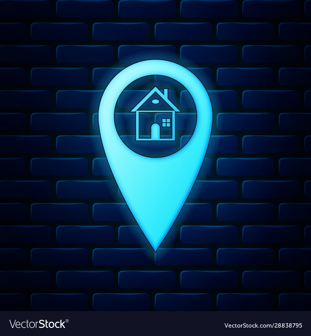 Glowing neon map pointer with house icon isolated vector image Glowing neon map pointer with house icon isolated