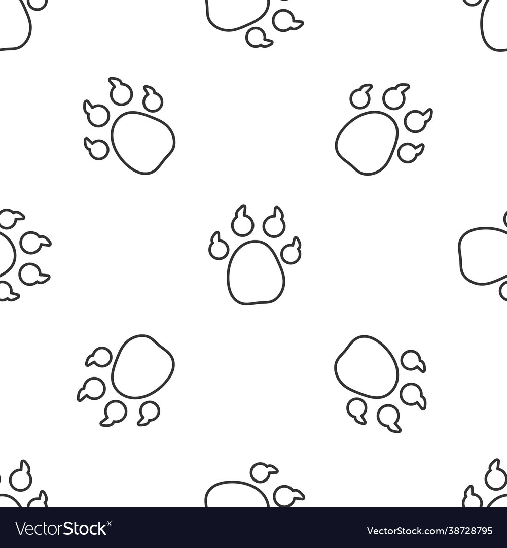 Grey line paw print icon isolated seamless pattern vector image Grey line paw print icon isolated seamless pattern
