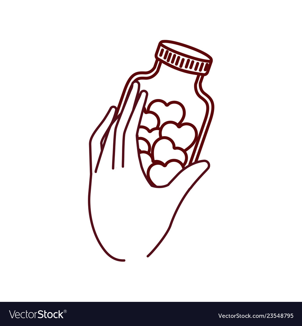 Hand with jar and hearts isolated icon