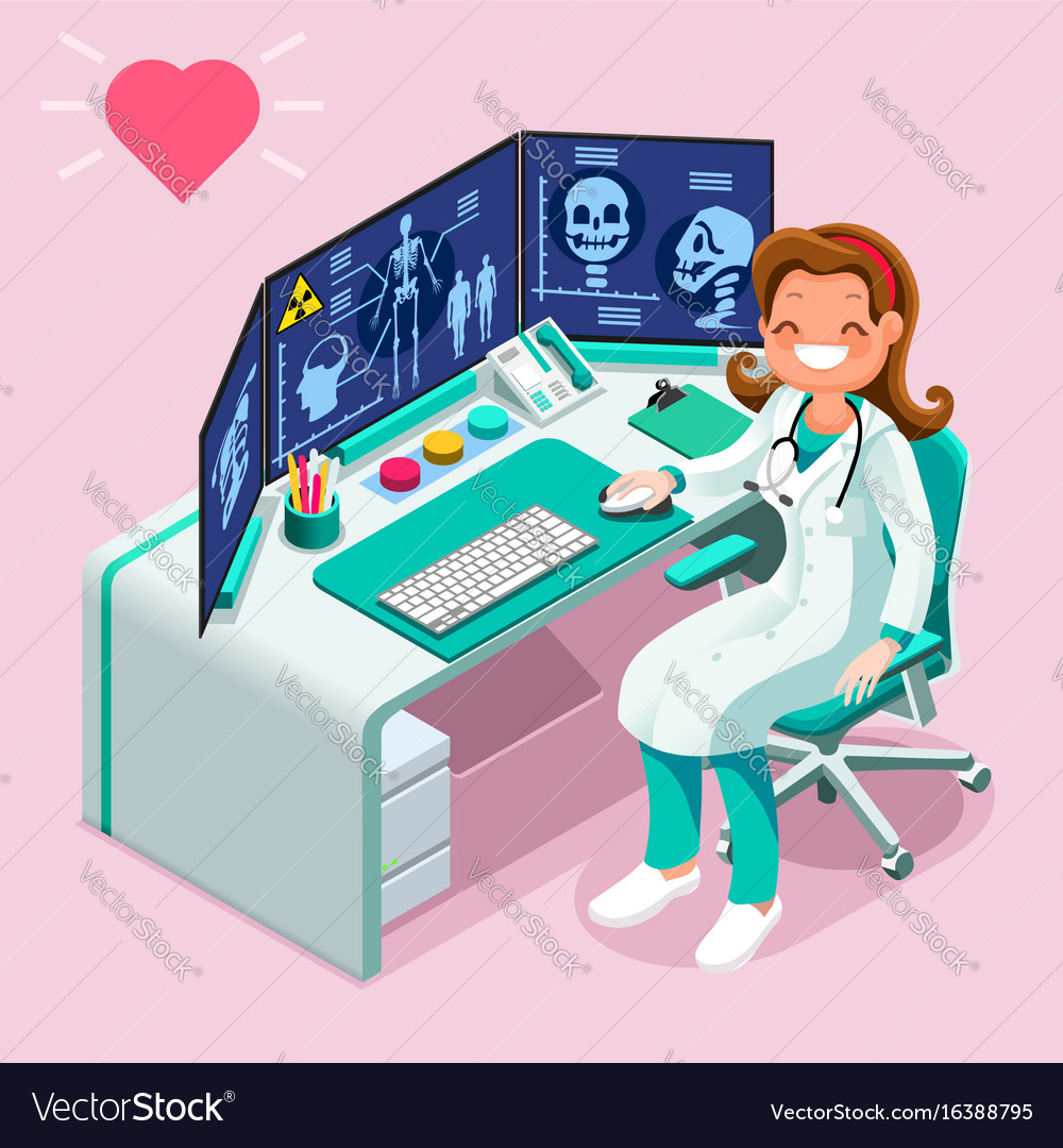 hospital-computer-healthcare-data-isometric-vector-image