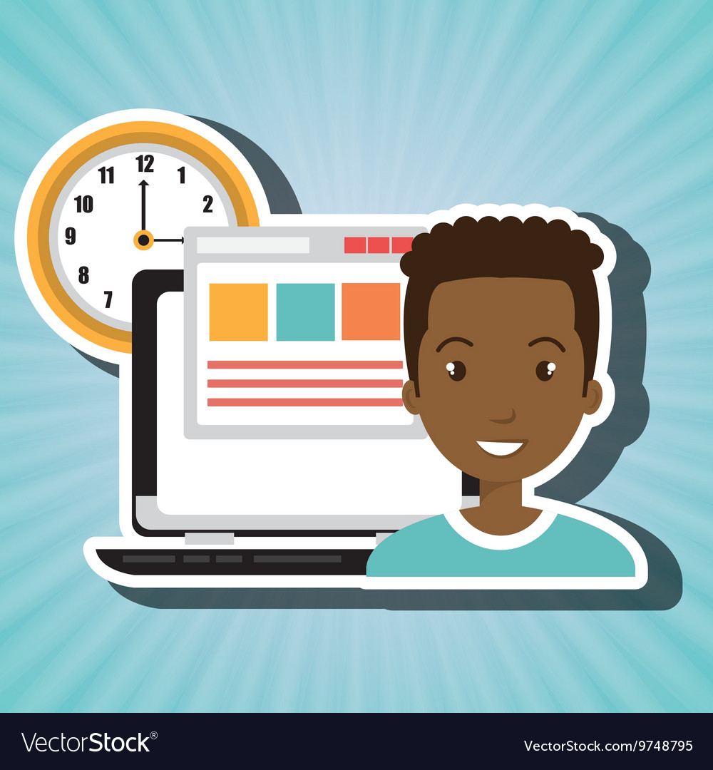 Man and computer isolated icon design