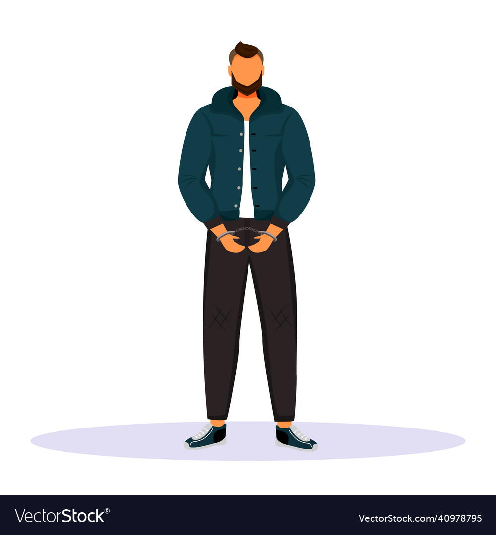 Man in handcuffs flat color faceless character vector image Man in handcuffs flat color faceless character