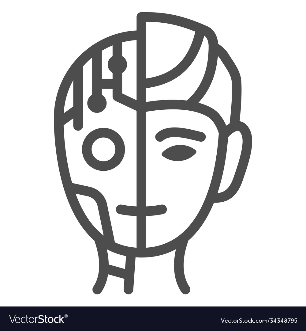 Robot man line icon robotization concept neuro