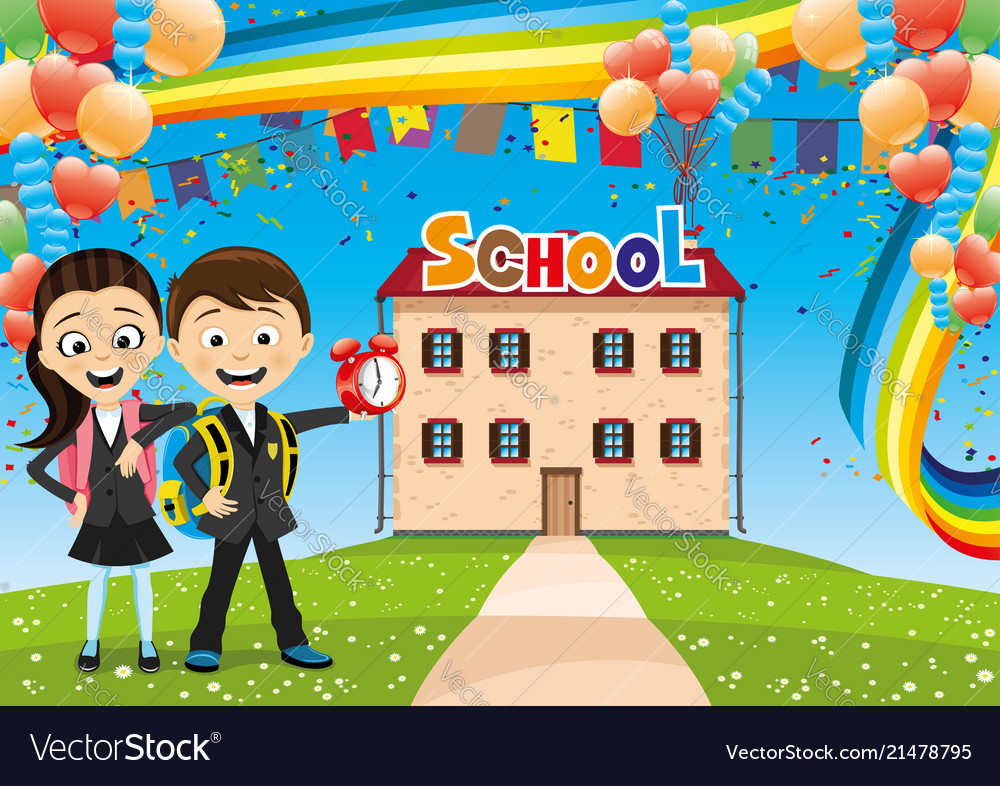 School children on their way to school Royalty Free Vector