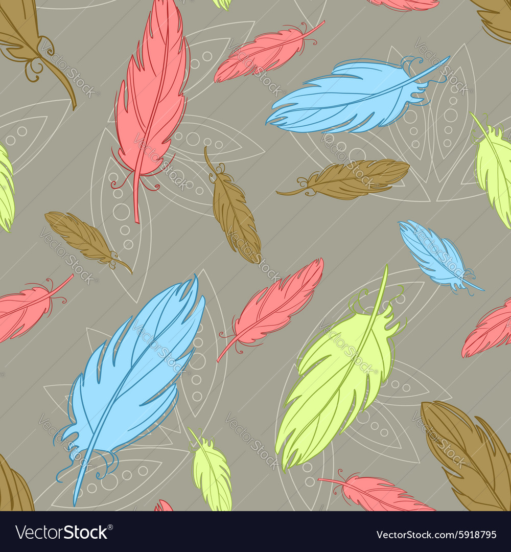 Seamless pattern with decorative feathers