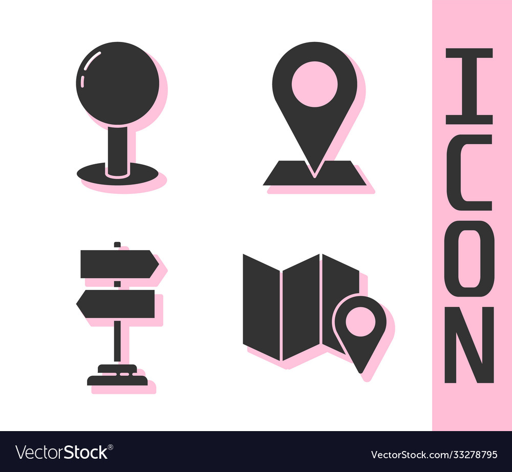 Set folded map with location marker push pin Vector Image Set folded map with location marker push pin