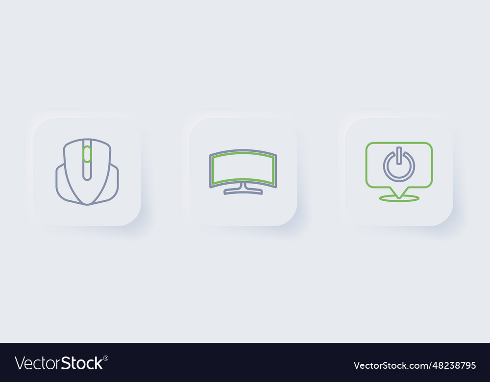 Set line power button computer monitor and mouse vector image Set line power button computer monitor and mouse