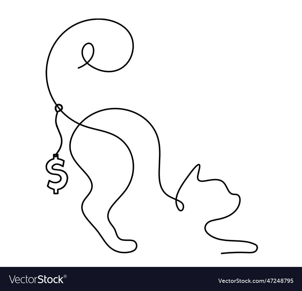 Silhouette of abstract cat with dollar in line