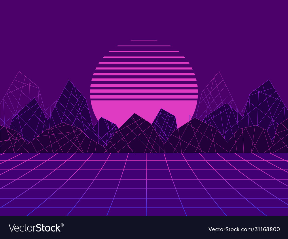 80s retro sci-fi background futuristic landscape Vector Image