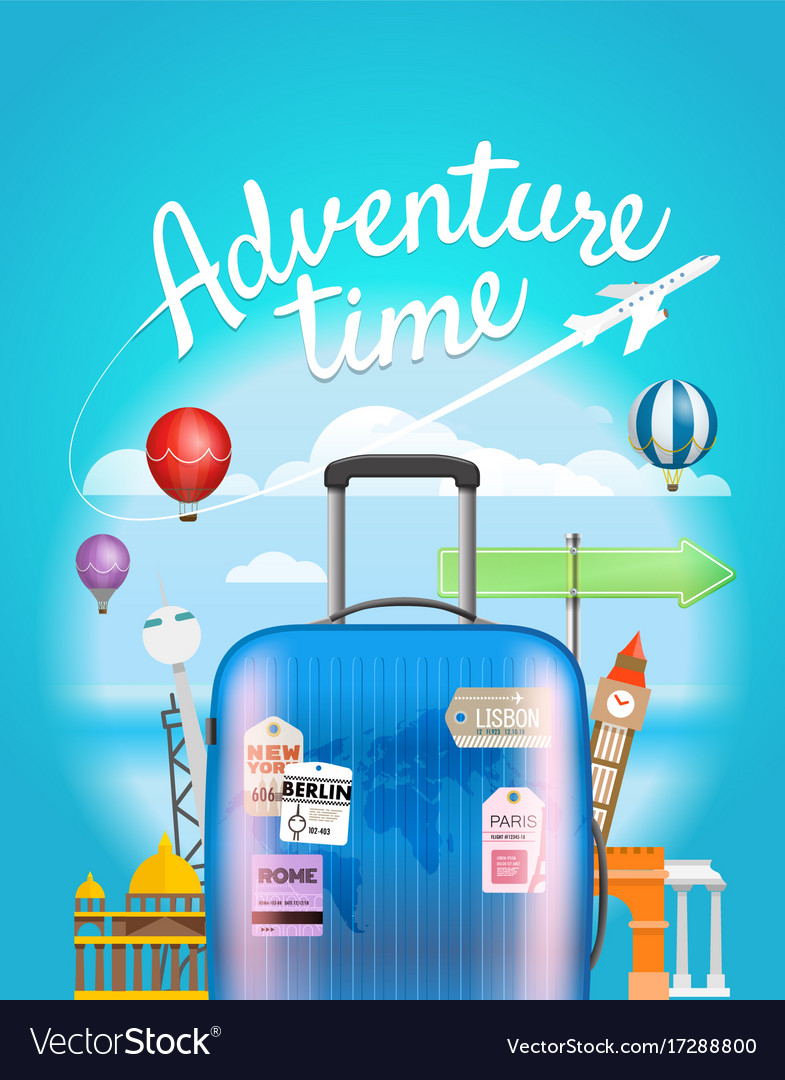 Adventure time travel with the handbag Royalty Free Vector