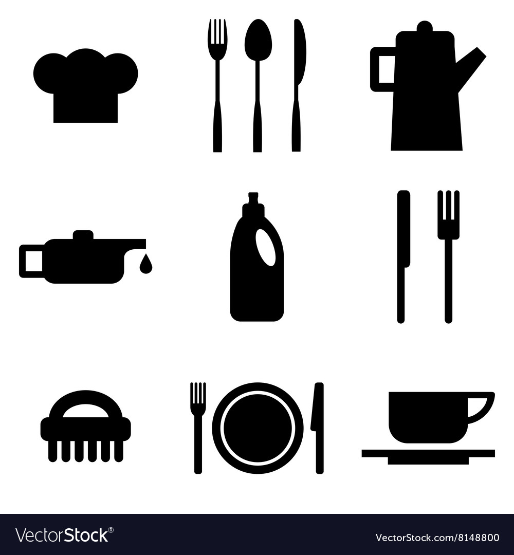 Black restaurant and kitchen icons