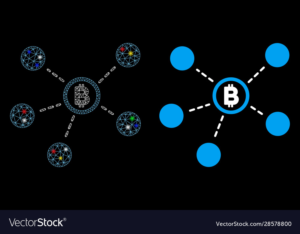 Flare mesh wire frame bitcoin network icon vector image Flare mesh wire frame bitcoin network icon