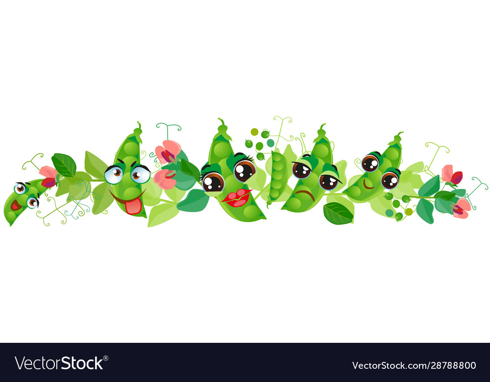 Green pea border cute cartoon emoji vegetables