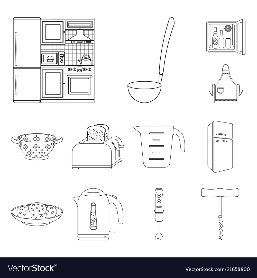 Kitchen equipment outline icons in set collection