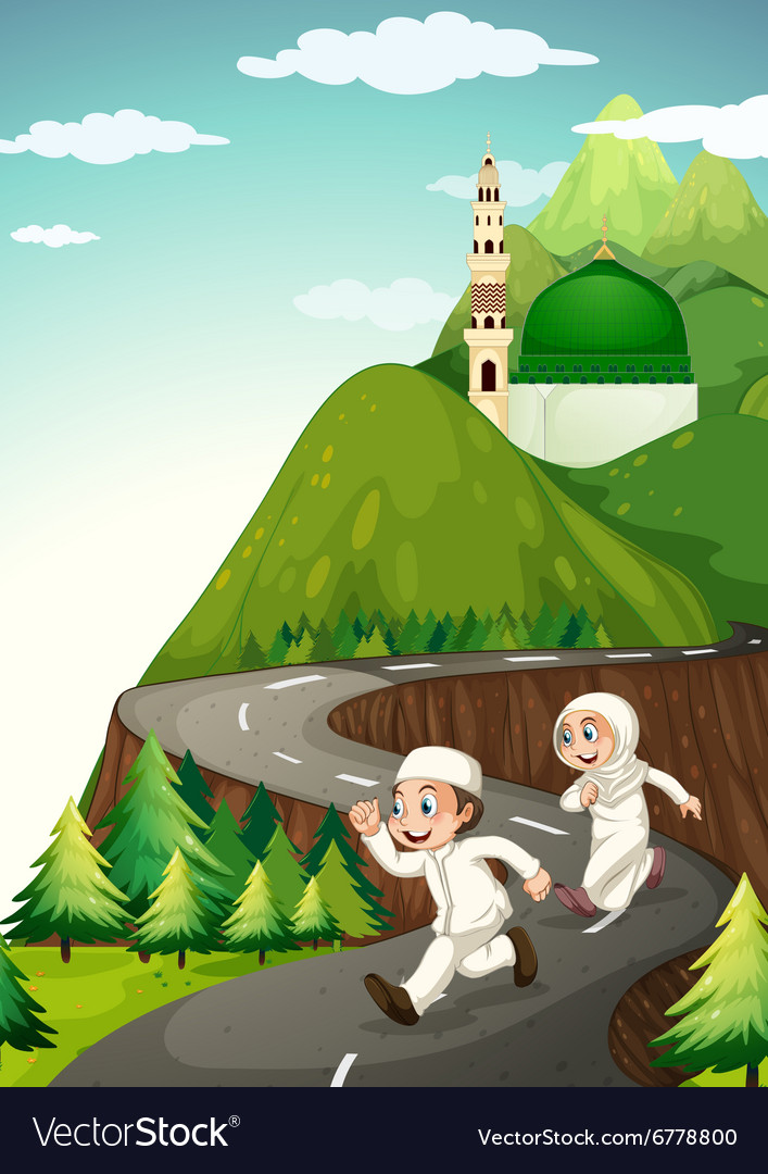 Muslim couple running down the road Royalty Free Vector Muslim couple running down the road Royalty Free Vector